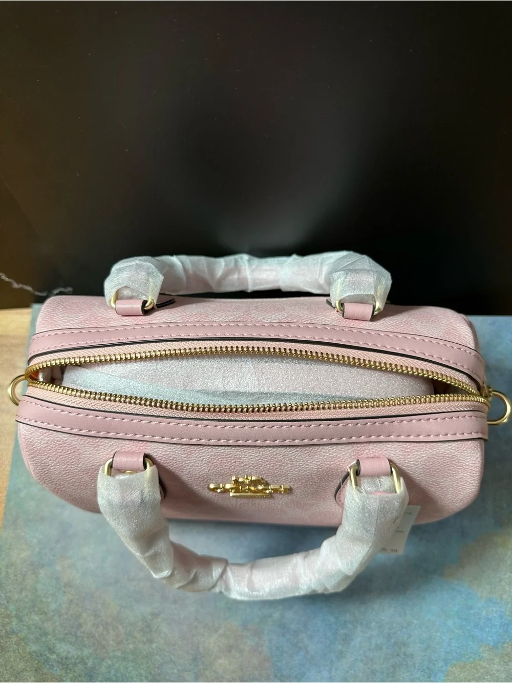 Coach Pink Signature Small Satchel with Gold Hardware